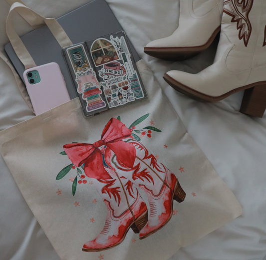 Coquette Christmas Boots Tote